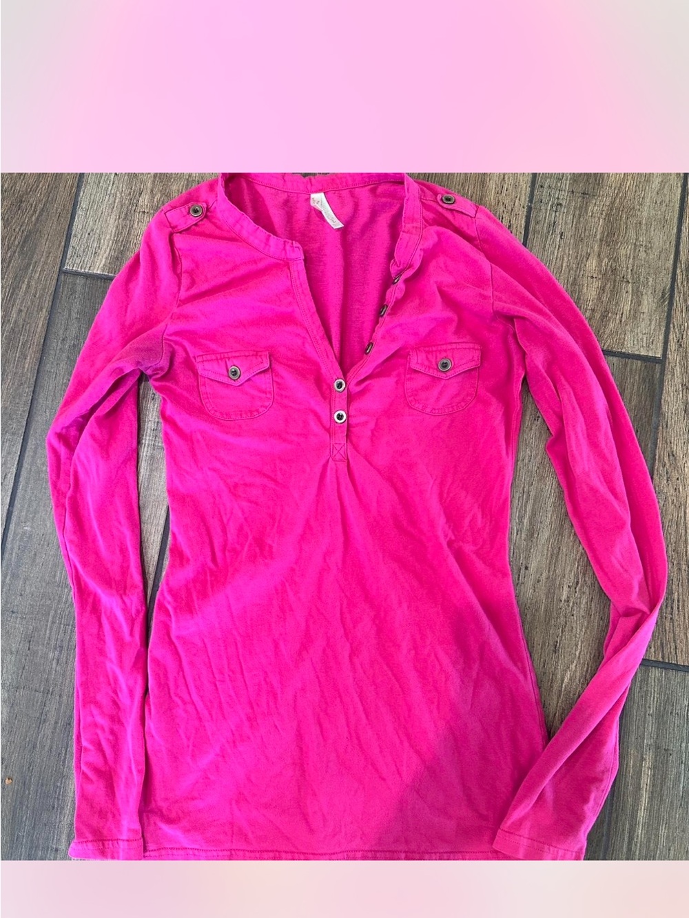 Hot Pink Long Sleeve button v neck Top